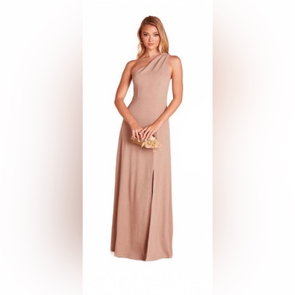 Birdy Grey Kira One-Shoulder Asymmetrical Gown, Taupe NWT